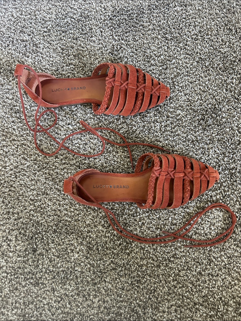 Lucky Brand Braided Lace-Up Flats in Rust